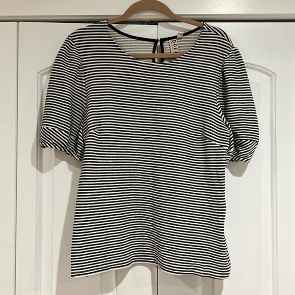 Anthropologie Dolan Left Coast Short Sleeve Top L Textured Striped Keyhole Back